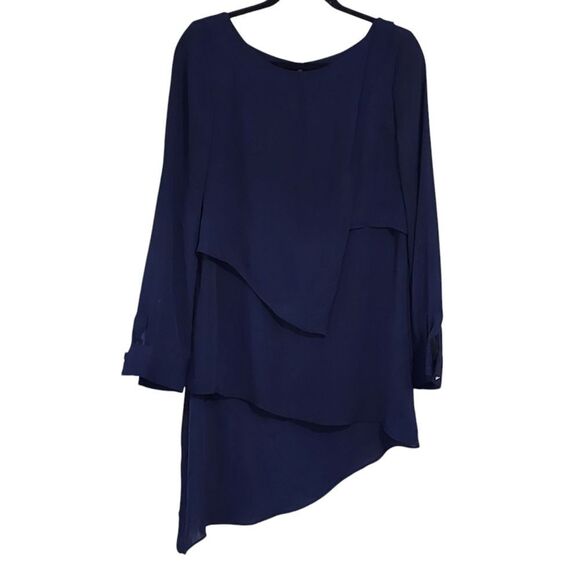 WHBM top Navy sheer asymmetrical layered tiered long sleeve Whimsigoth Fairy 8 - Picture 1 of 6
